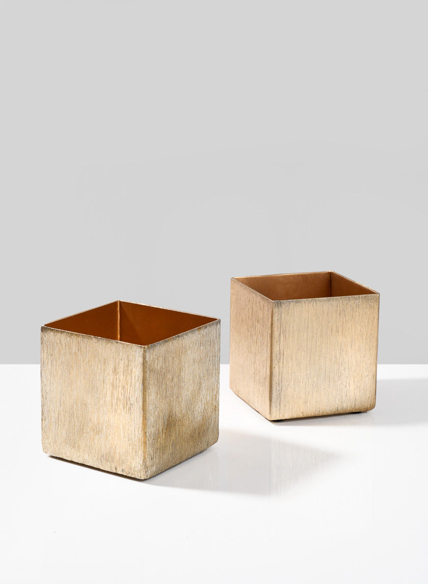 Vase cubique doré de 3 pouces