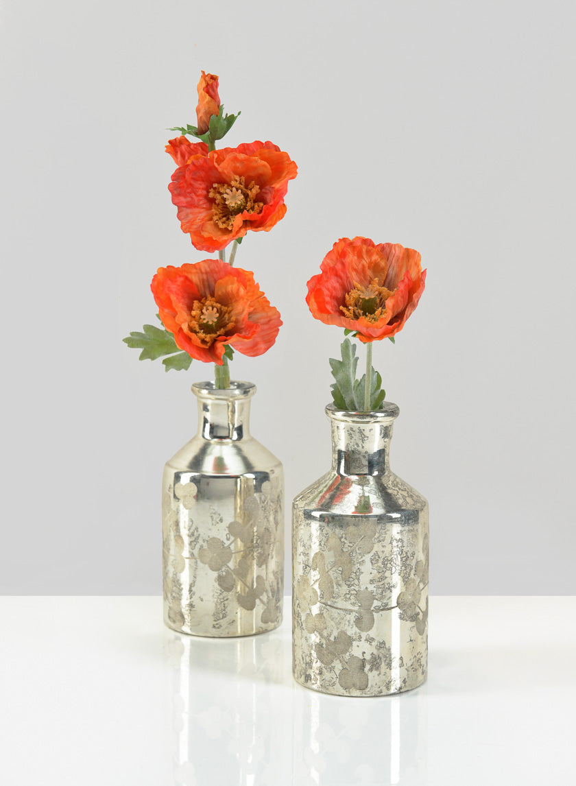 Vase en verre bouteille argenté antique gravé de 5,5 pouces de hauteur