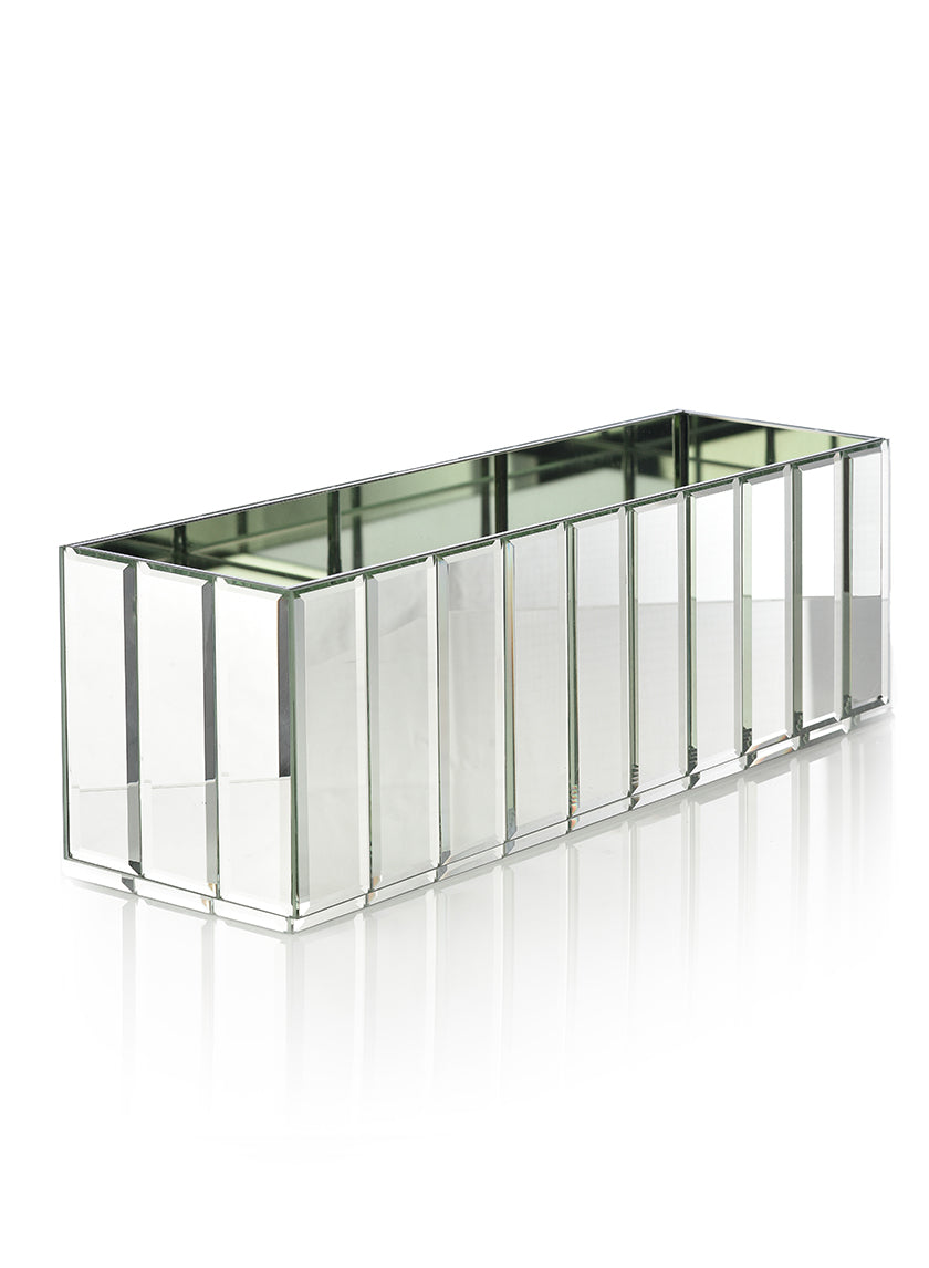 Vase rectangulaire en verre à bandes miroir de 15,75 pouces de long
