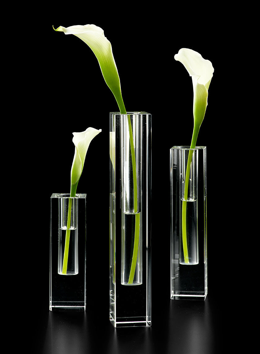 Vases à bourgeons carrés en verre et cristal