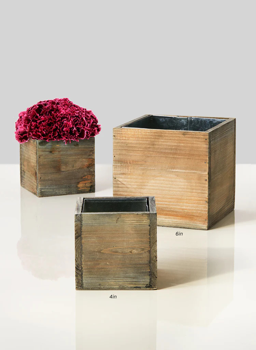 Vase cubique en bois de pin vieilli 