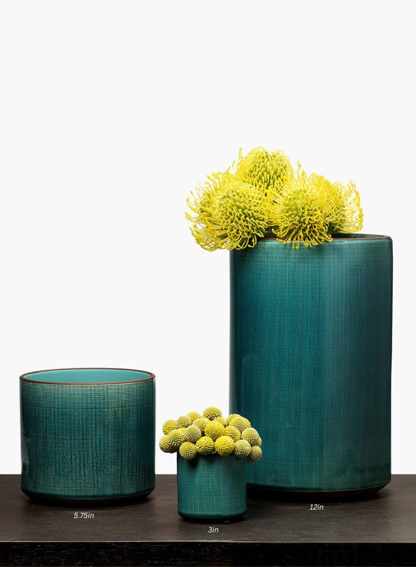 Vase cylindrique en céramique bleu sarcelle de 5,75 pouces de hauteur