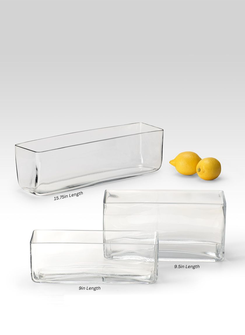 Vases rectangulaires en verre transparent