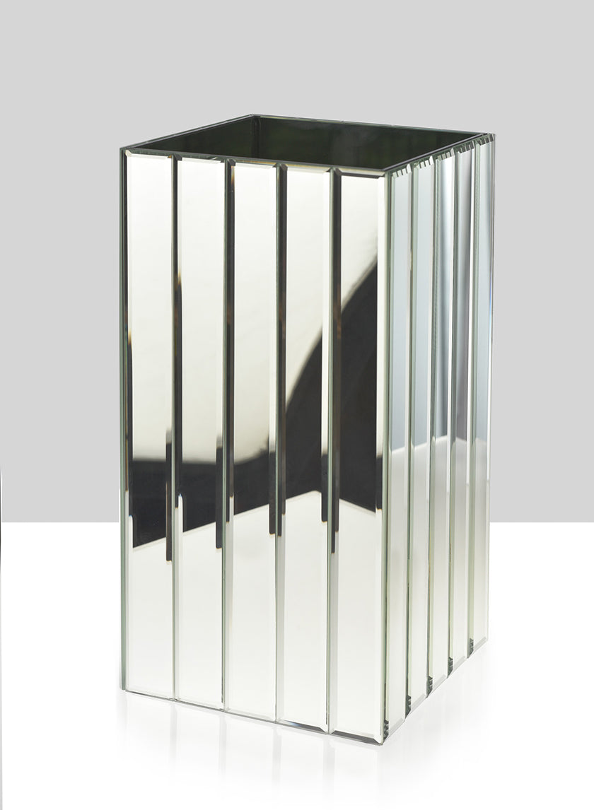 Vase en verre rectangulaire et carré à bandes miroir