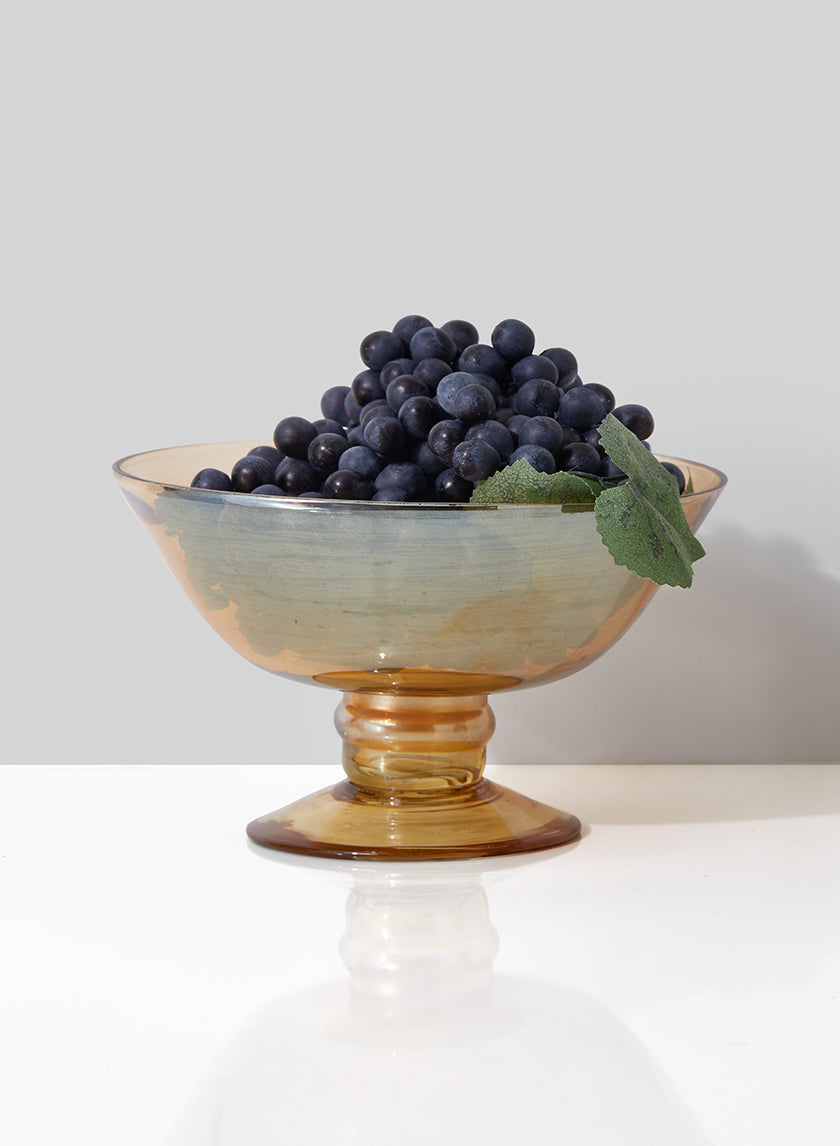 Compote de fleurs en verre ambré lustré de 6,5 pouces de large