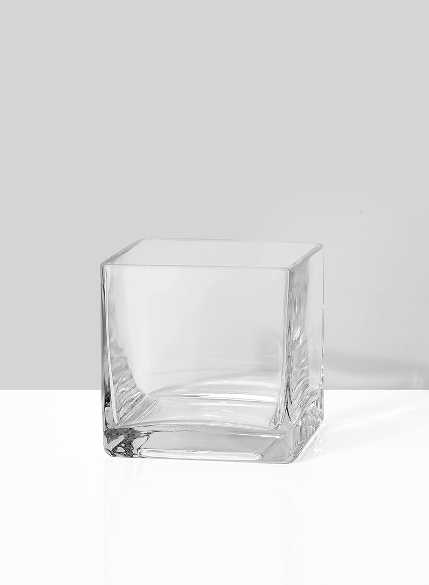 Vase cubique en verre transparent de 4 pouces de haut