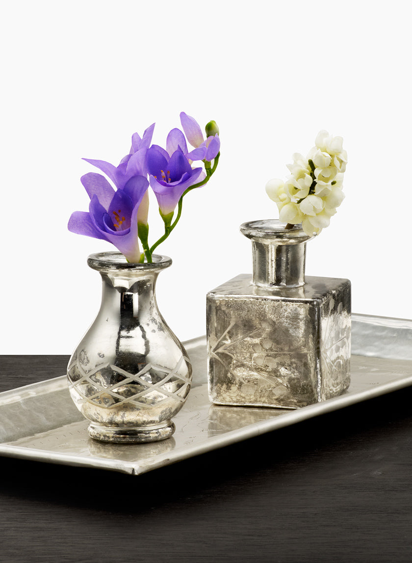 Vase en verre argenté antique de 9,5 cm de haut, coupe carrée