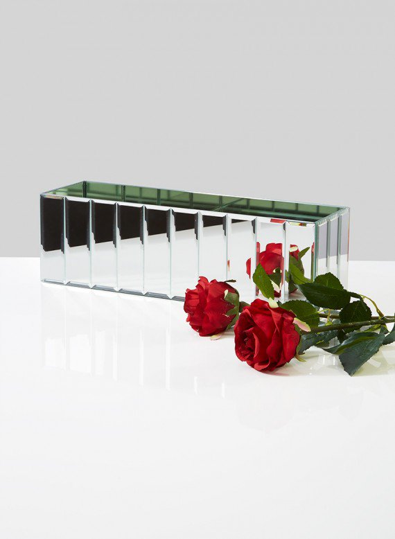 Vase rectangulaire en verre à bandes miroir de 15,75 pouces de long