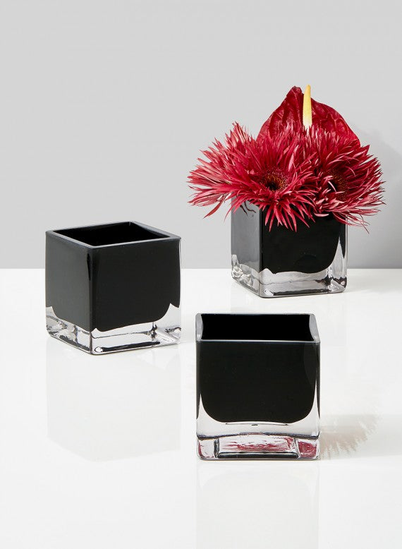Vase cubique en verre noir de 3 pouces
