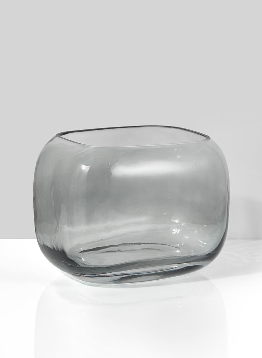 Vase bocal à poisson carré en verre gris froid de 5,5 pouces de hauteur