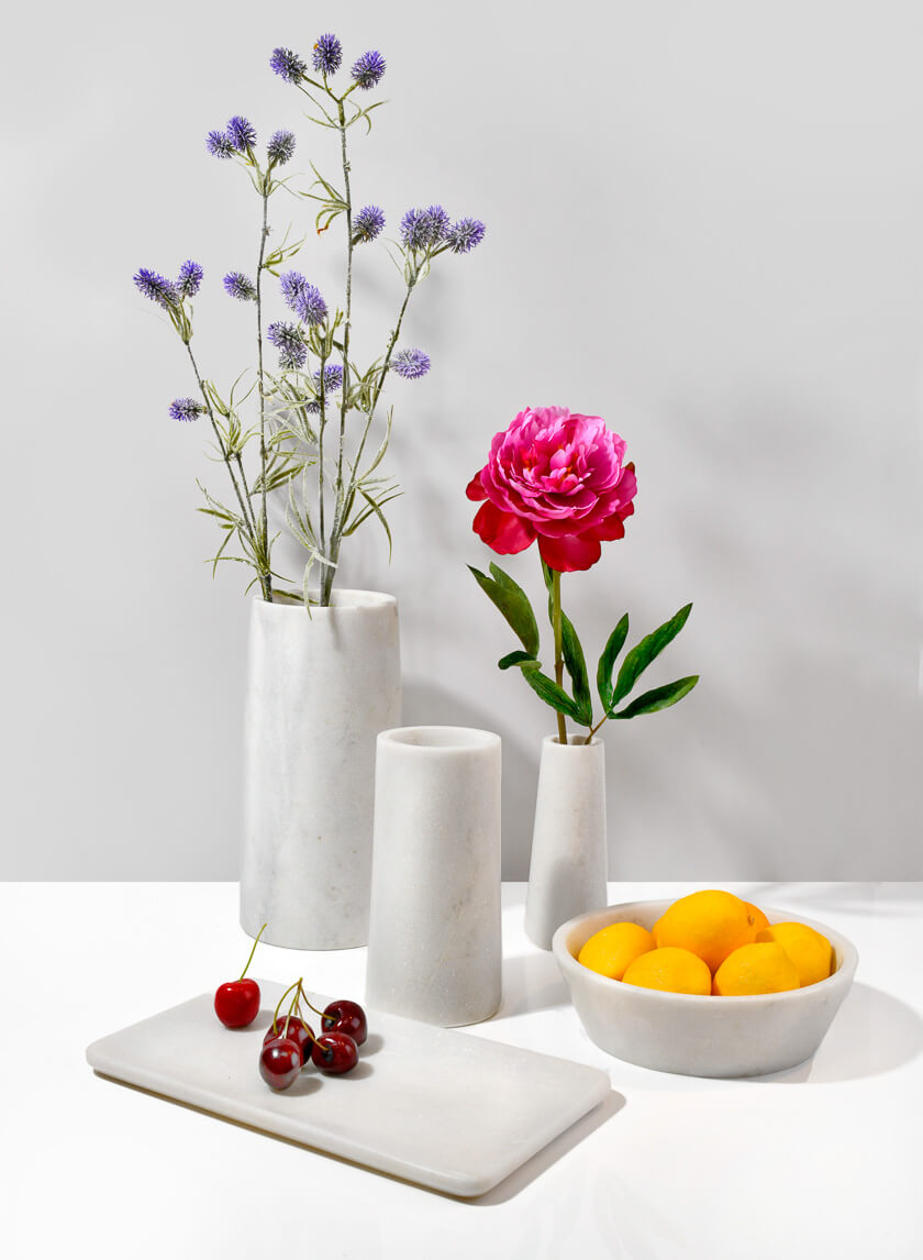 Vase colonne toscan en marbre blanc de 25 cm de haut 
