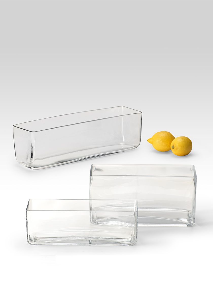 Vases rectangulaires en verre transparent