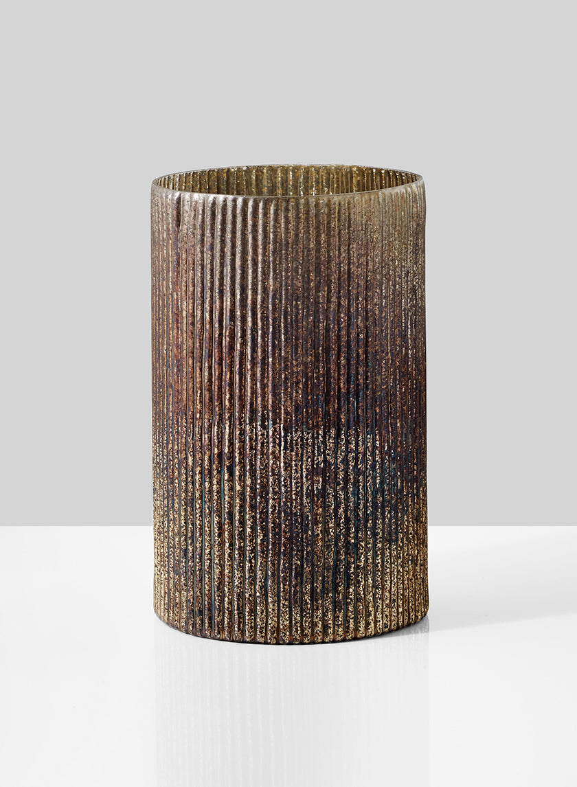 Cylindre en verre tricoté rouille et argent de 9,75 pouces de hauteur