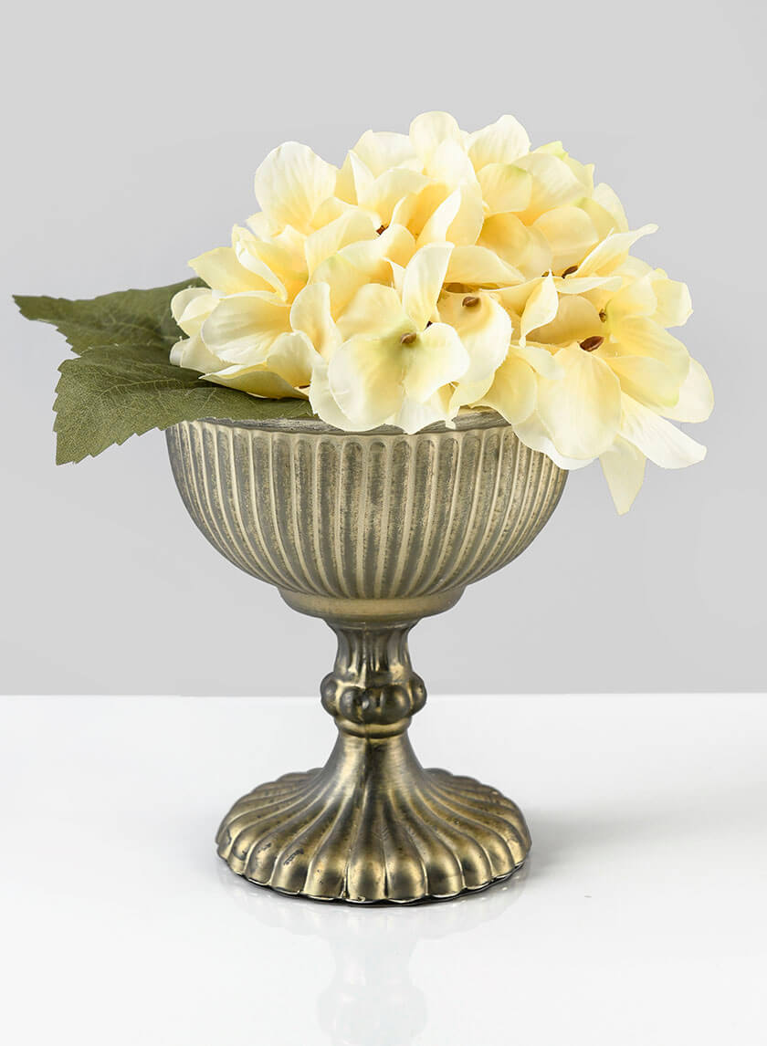 Compote de fleurs sur pieddestal en verre doré et argenté antique