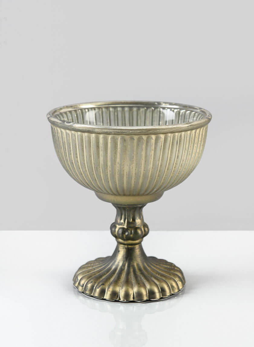 Compote de fleurs sur pieddestal en verre doré et argenté antique