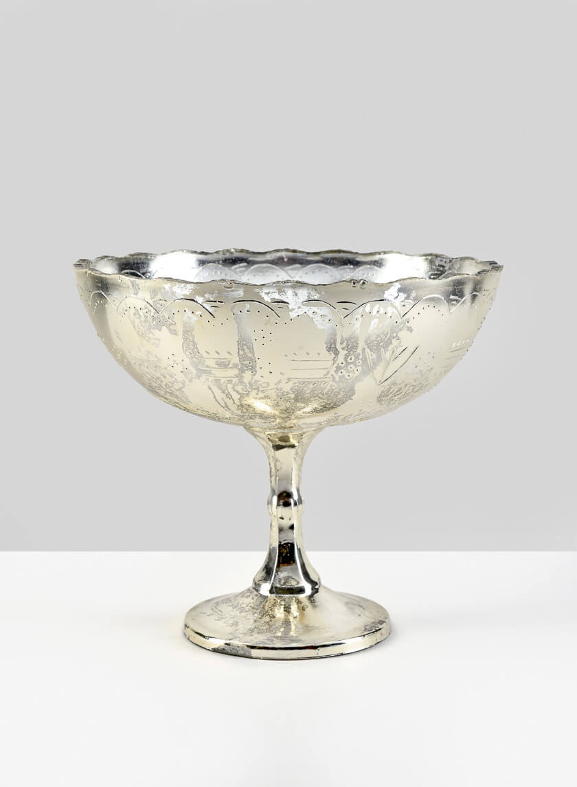 Urne en verre argenté vintage La Bohème de 20 cm de large