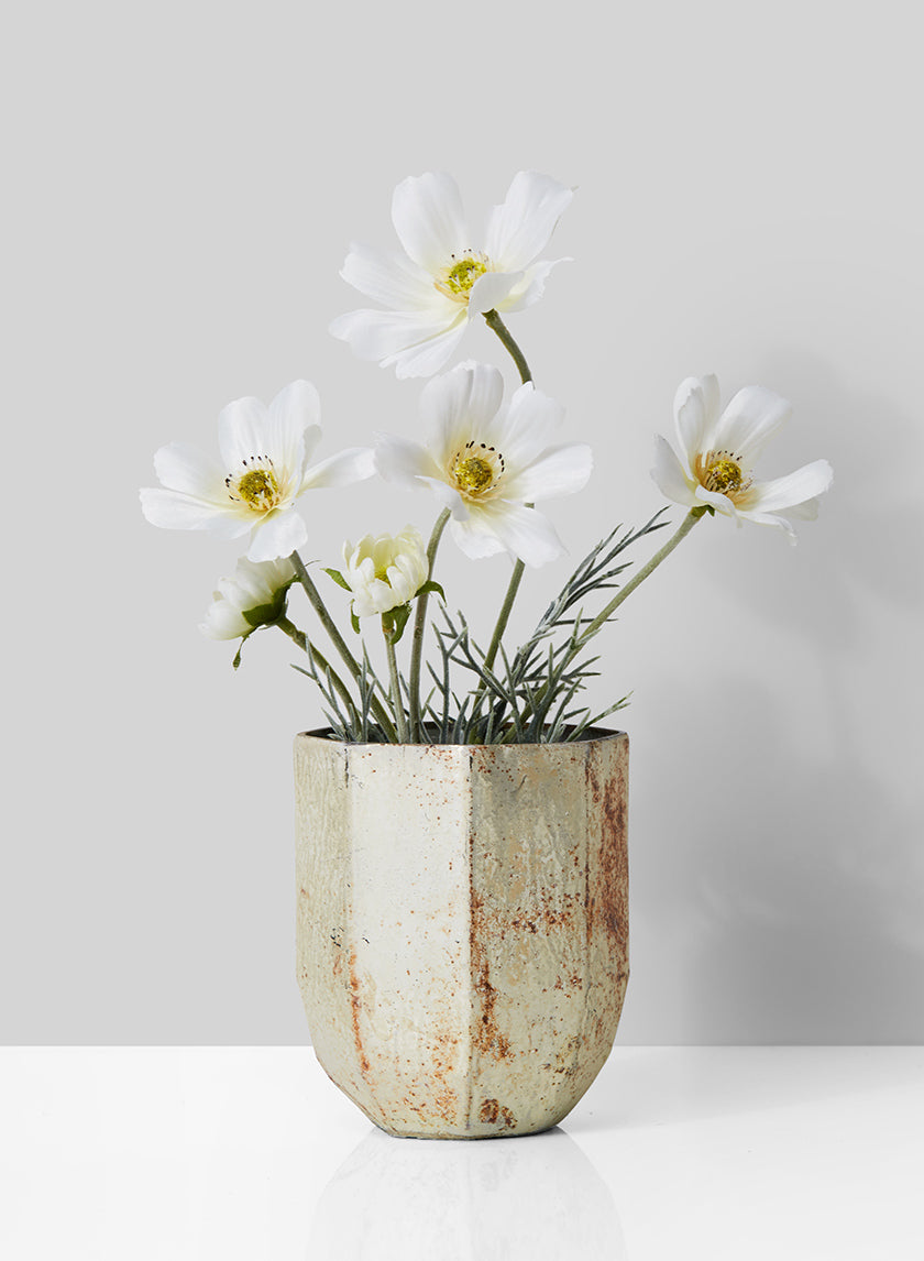 Vase en verre facetté couleur perle et rouille de 4 1/4 po